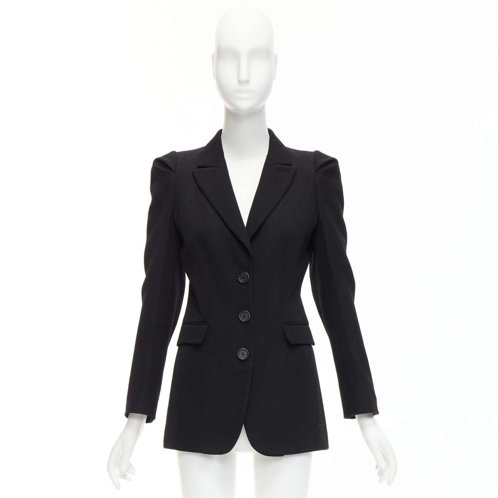 PRADA 2009 black virgin wool puffed shoulder fitted formal blazer IT38 XS 5