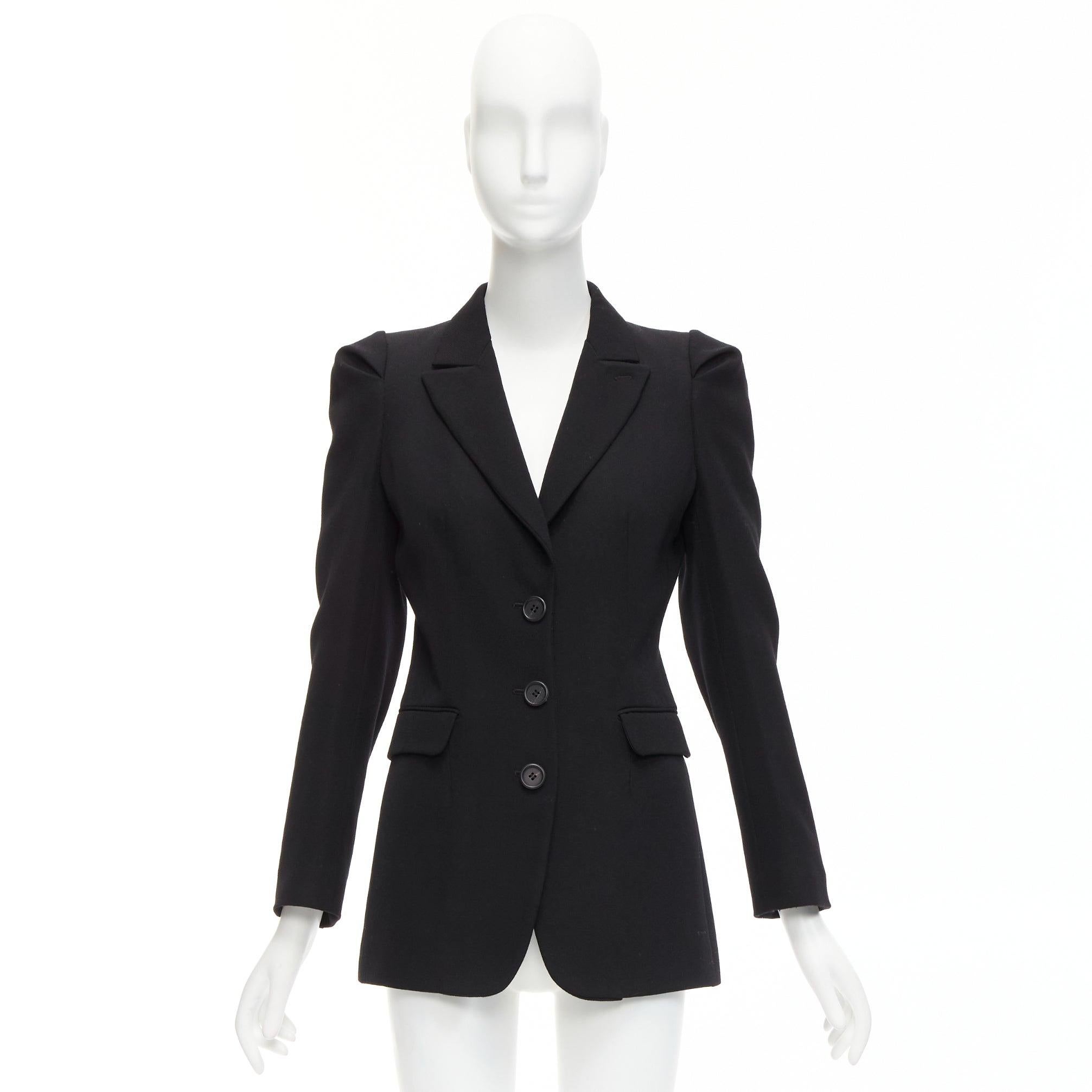 PRADA 2009 black virgin wool puffed shoulder fitted formal blazer IT38 XS For Sale 6