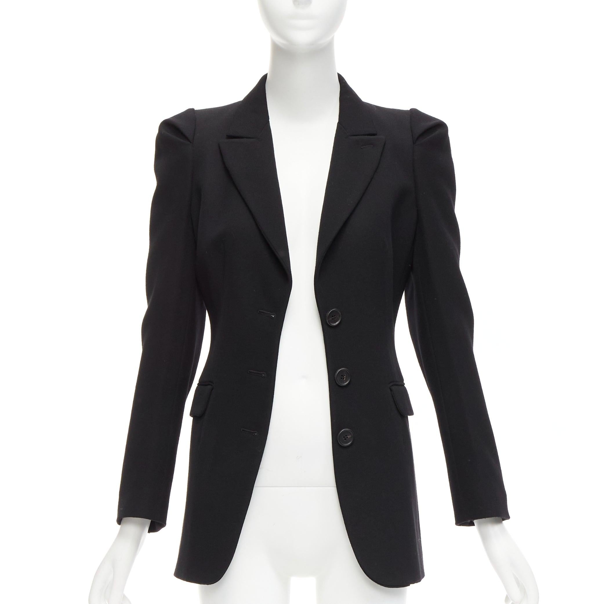 PRADA 2009 black virgin wool puffed shoulder fitted formal blazer IT38 XS In Excellent Condition For Sale In Hong Kong, NT