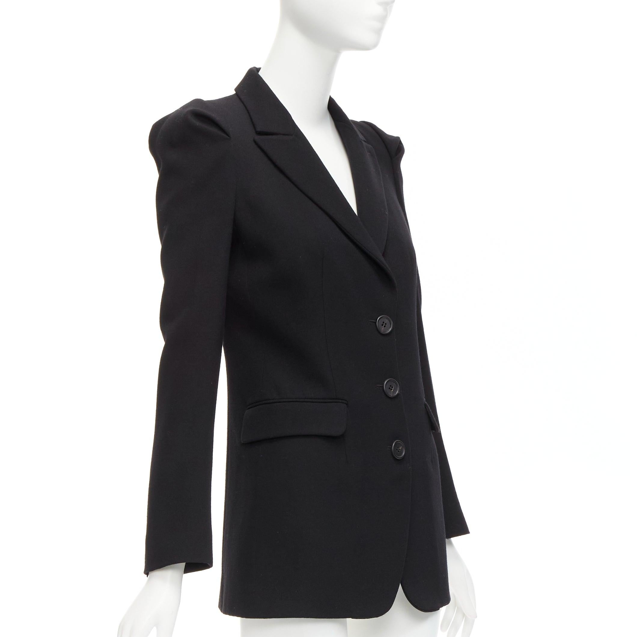 PRADA 2009 black virgin wool puffed shoulder fitted formal blazer IT38 XS In Excellent Condition In Hong Kong, NT