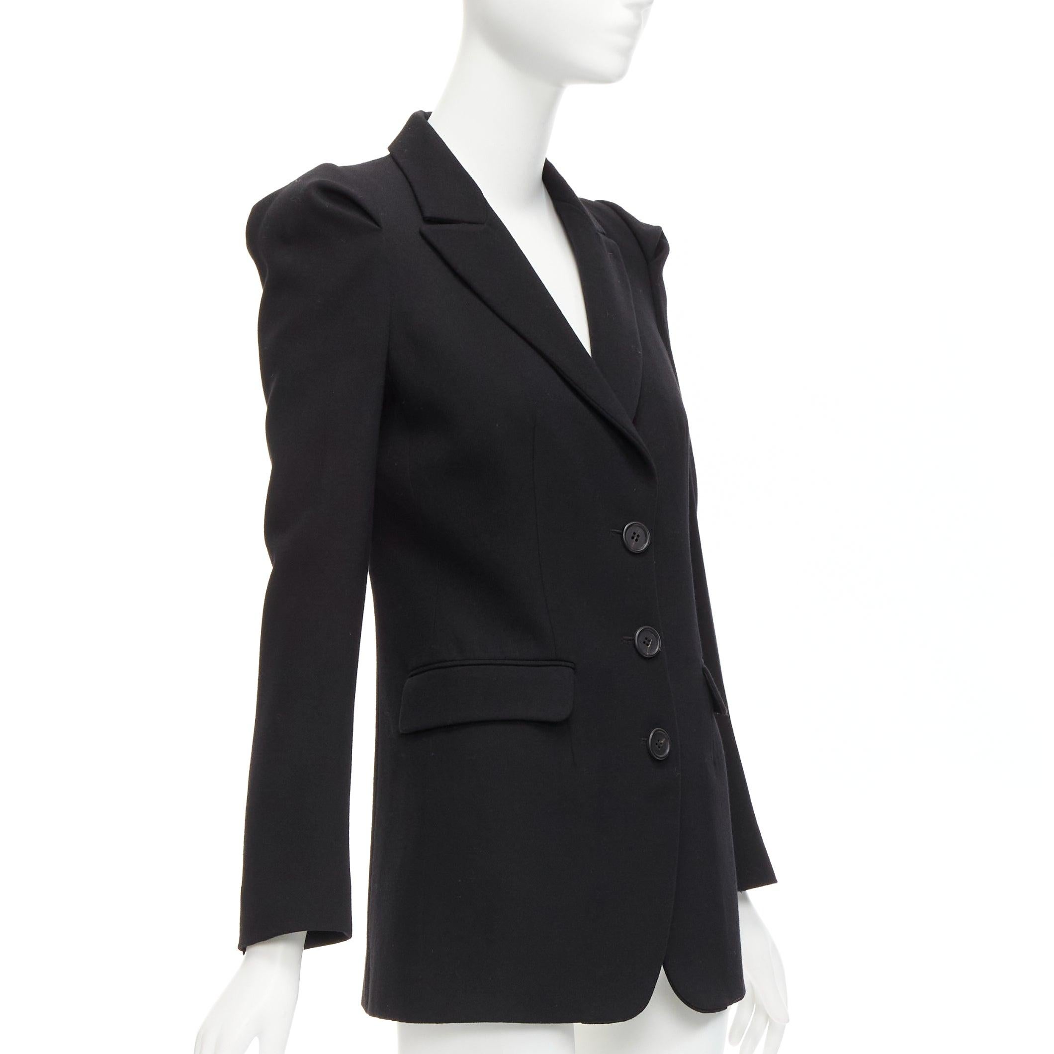 Women's PRADA 2009 black virgin wool puffed shoulder fitted formal blazer IT38 XS For Sale