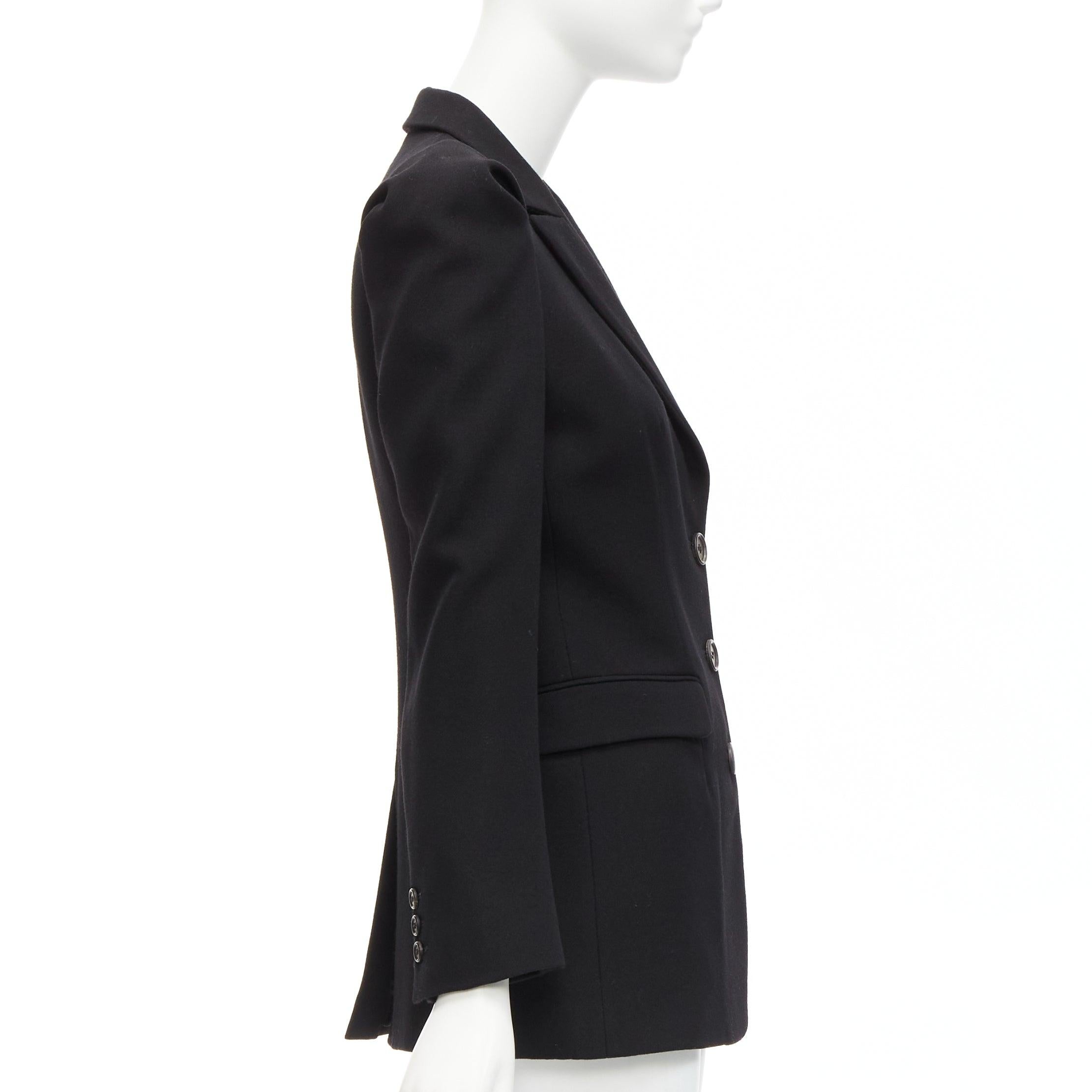 Women's PRADA 2009 black virgin wool puffed shoulder fitted formal blazer IT38 XS