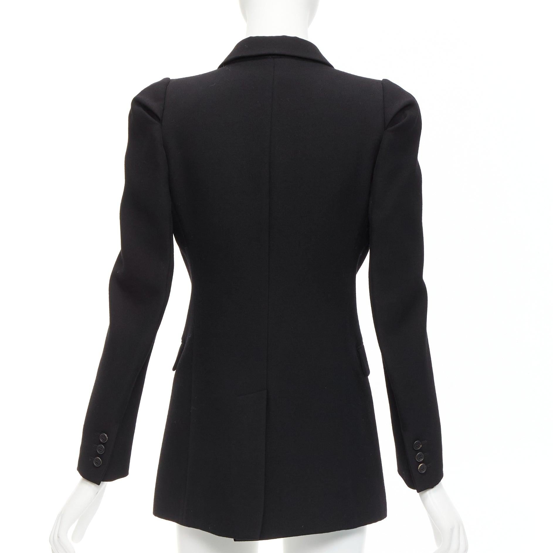 PRADA 2009 black virgin wool puffed shoulder fitted formal blazer IT38 XS For Sale 2