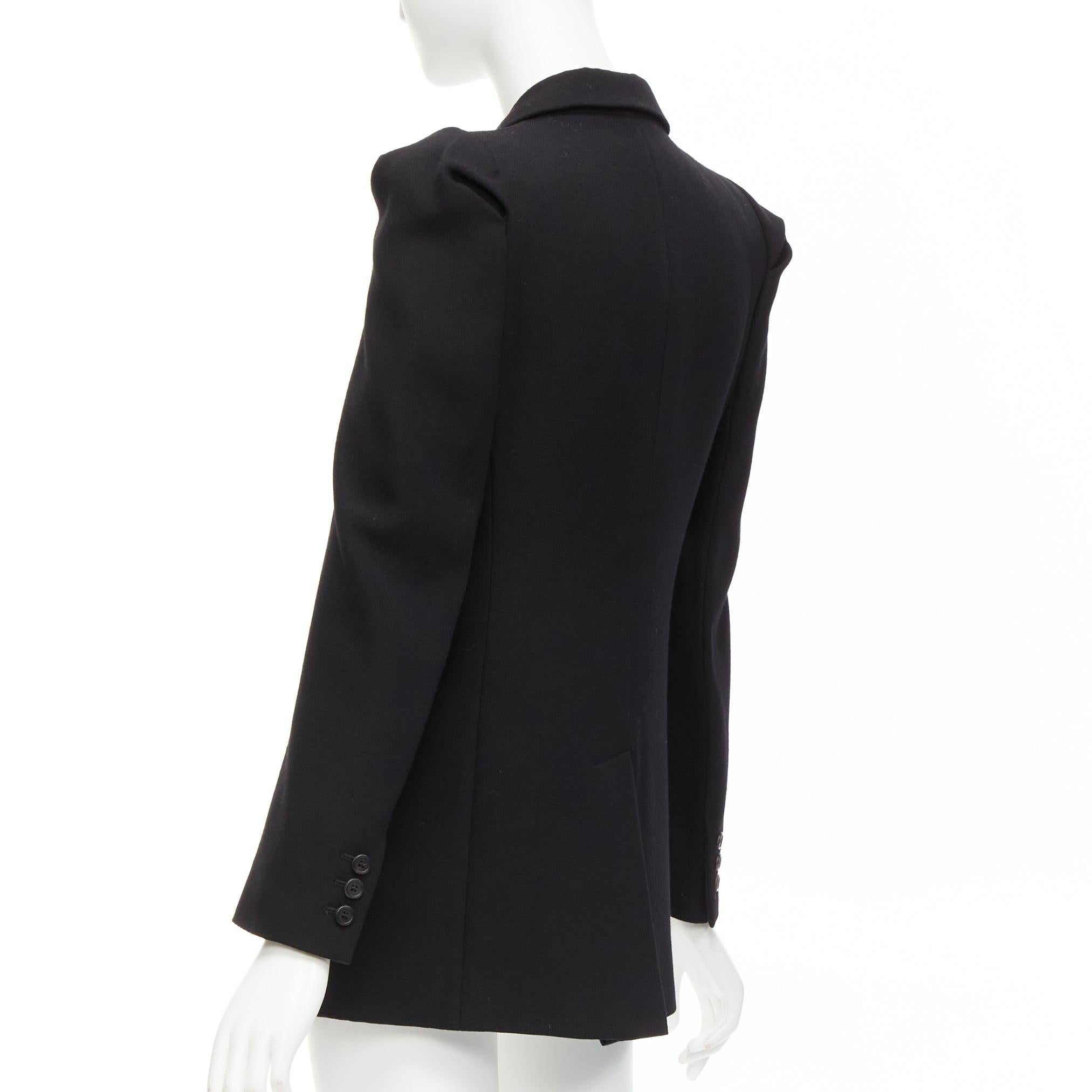 PRADA 2009 black virgin wool puffed shoulder fitted formal blazer IT38 XS For Sale 3