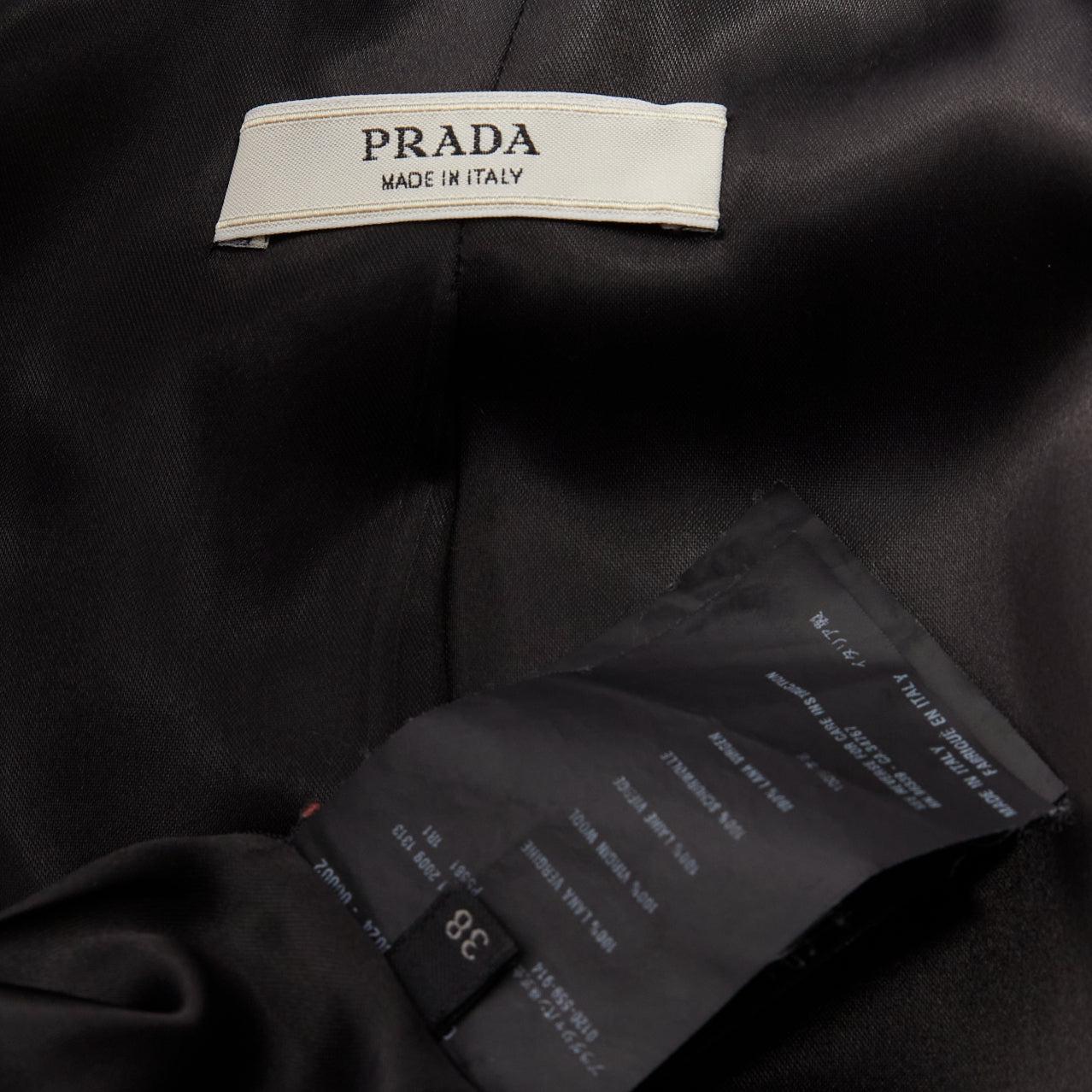 PRADA 2009 black virgin wool puffed shoulder fitted formal blazer IT38 XS For Sale 5