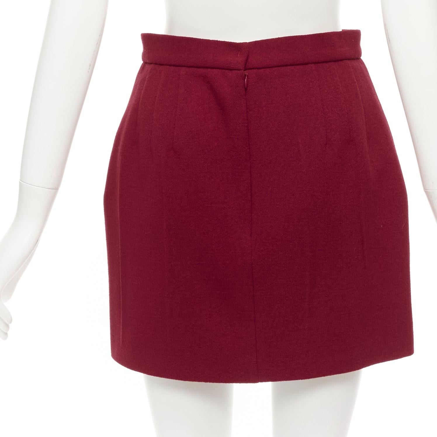 PRADA 2009 crimson red virgin wool blend crinkle effect crepe mini skirt IT42 M For Sale 1