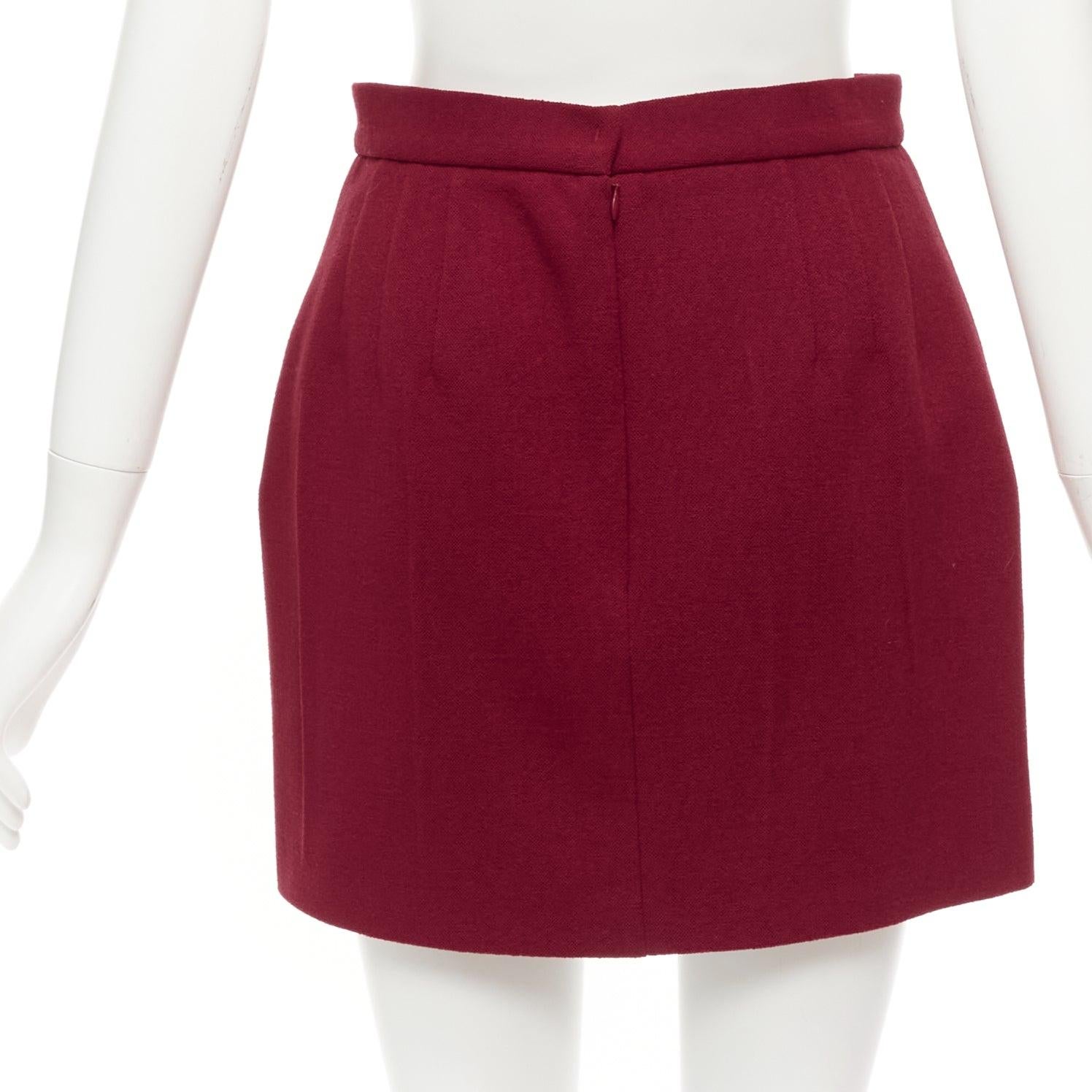 De las mujeres PRADA 2009 crimson red virgin wool blend crinkle effect crepe mini skirt IT42 M en venta