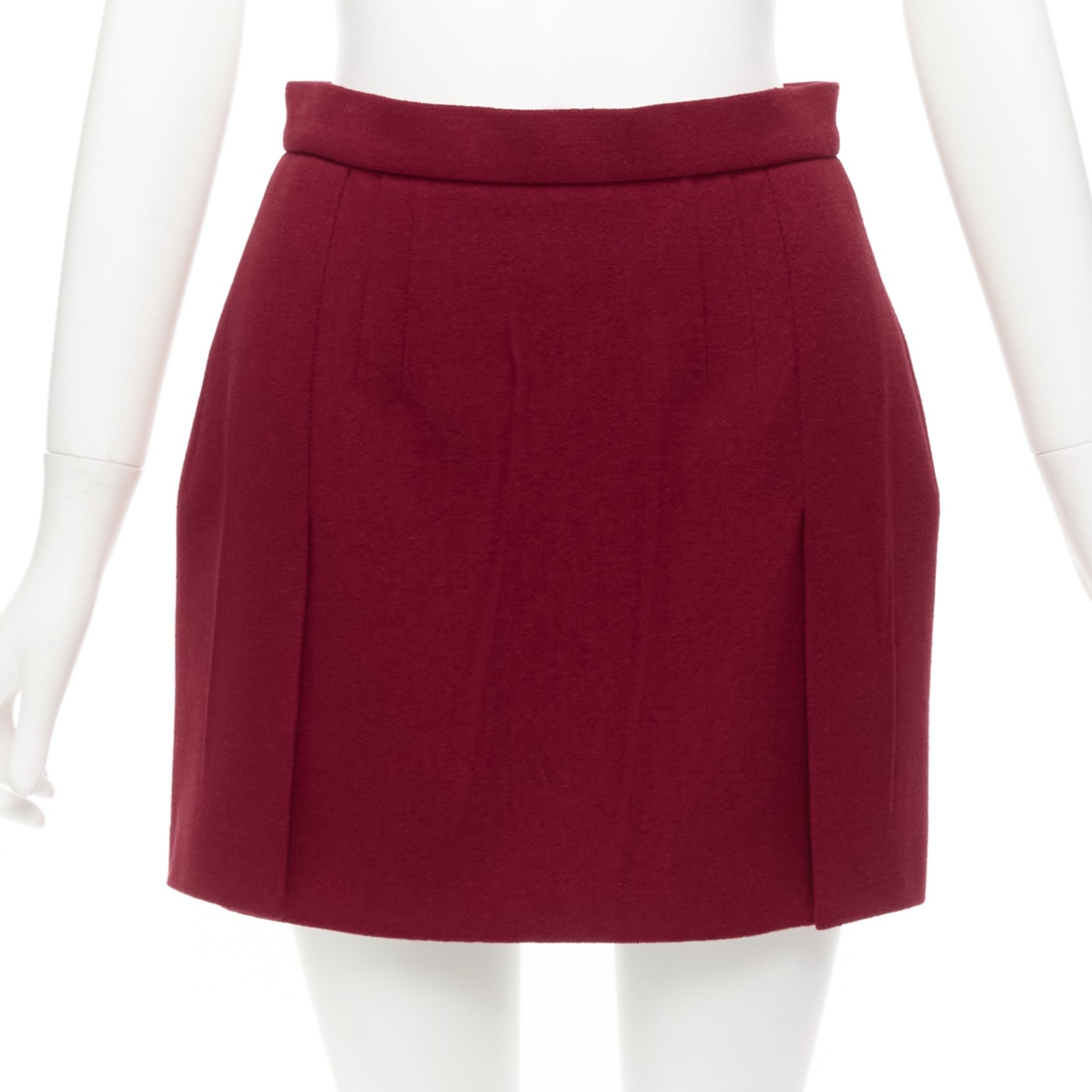 Pre-owned Miuccia Prada Prada 2009 Crimson Red Virgin Wool Blend Crinkle Effect Crepe Mini Skirt It42 M