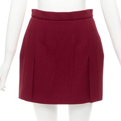 PRADA 2009 crimson red virgin wool blend crinkle effect crepe mini skirt IT42 M