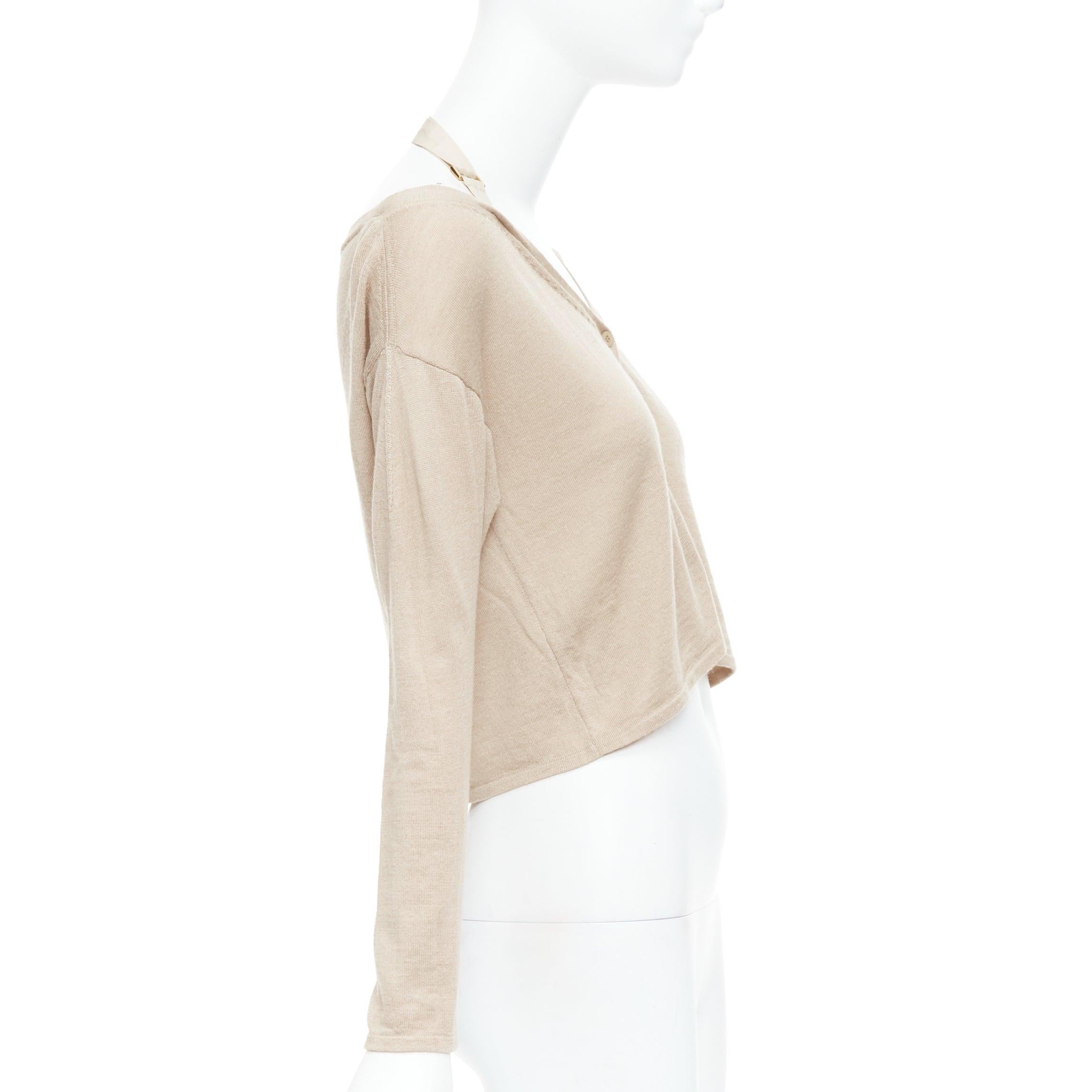 PRADA 2009 Runway beige wool silk harness strap off shoulder cardigan IT38 XS In Excellent Condition In Hong Kong, NT