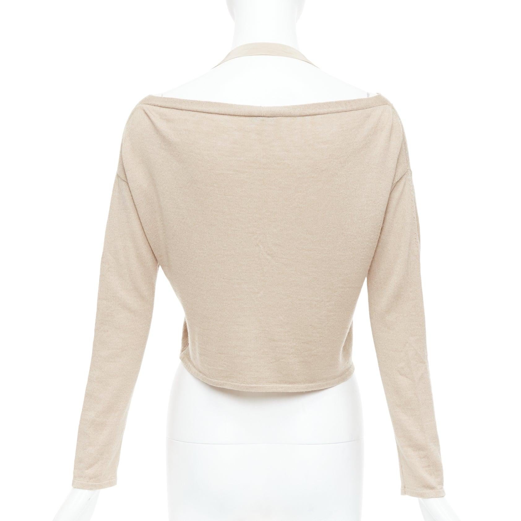 Women's PRADA 2009 Runway beige wool silk harness strap off shoulder cardigan IT38 XS