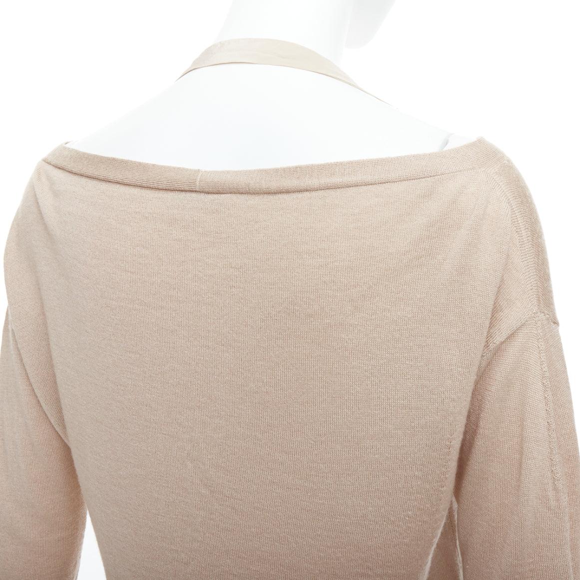 PRADA 2009 Runway beige wool silk harness strap off shoulder cardigan IT38 XS 2
