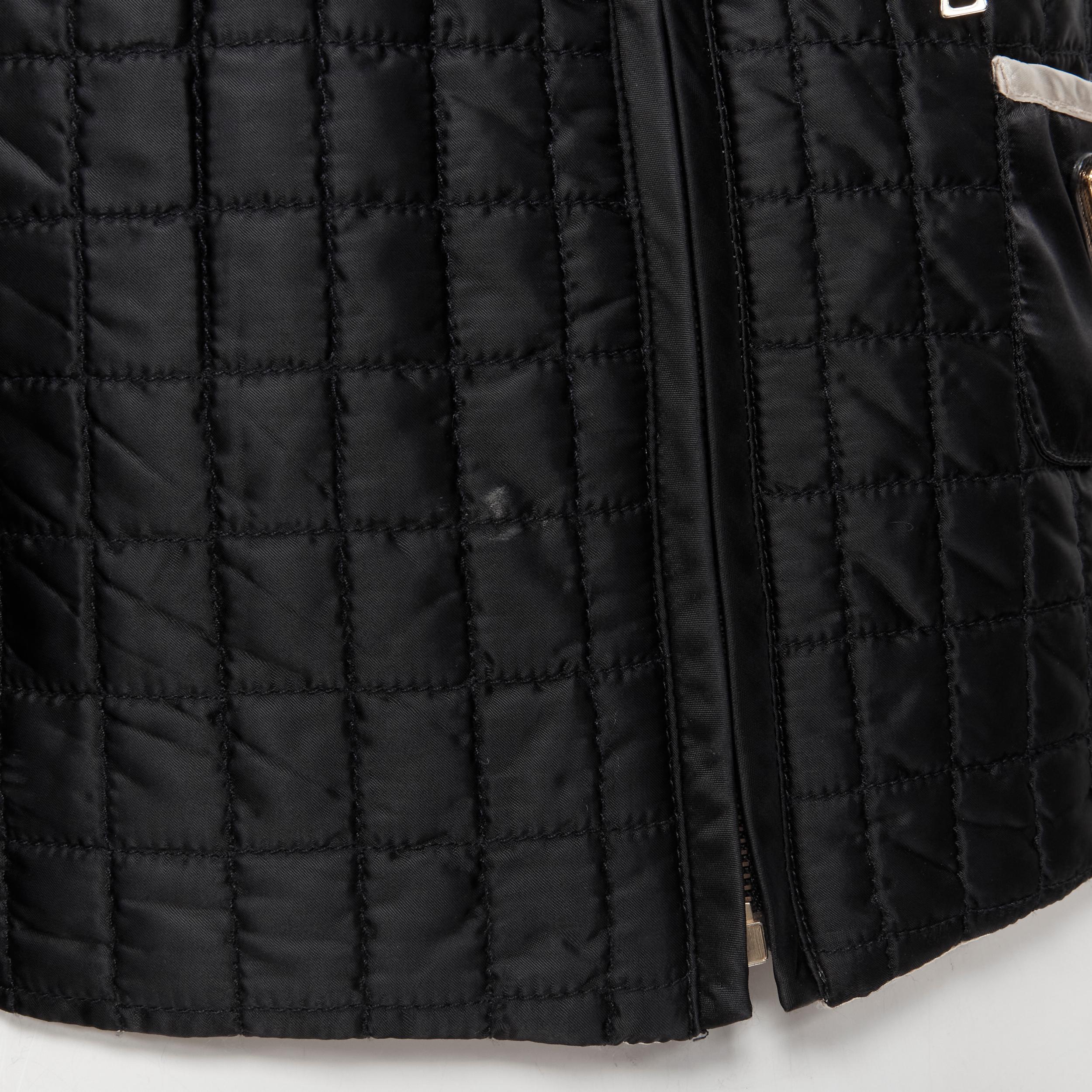 PRADA 2010 black quilted nylon logo seal pocket collarless shell jacket IT38 XS 1