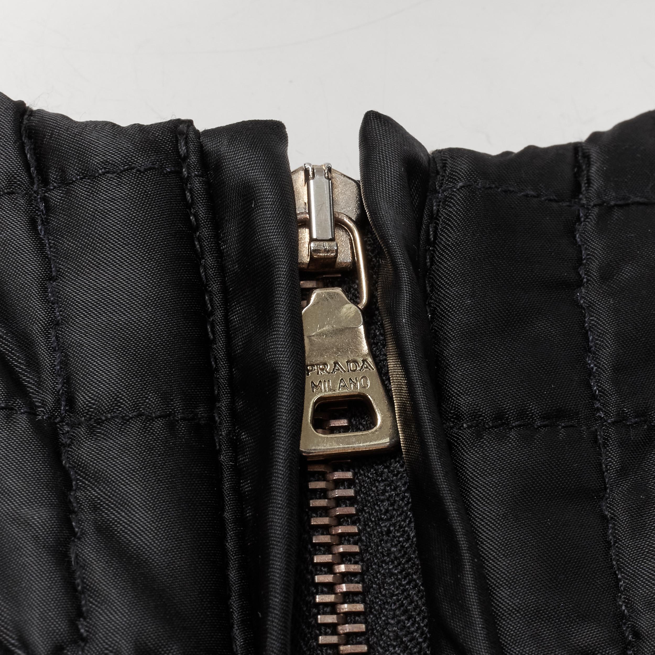 PRADA 2010 black quilted nylon logo seal pocket collarless shell jacket IT38 XS 2