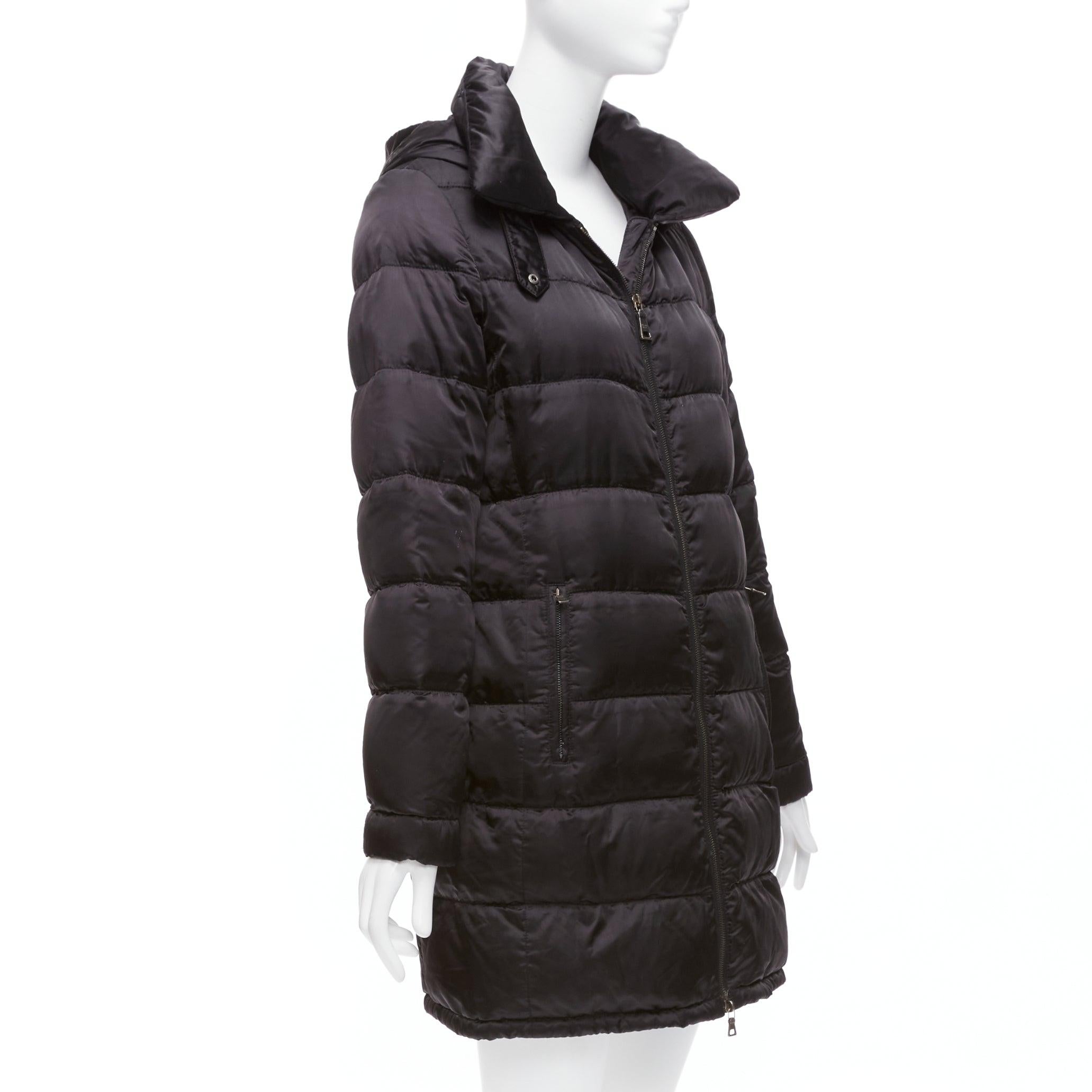 PRADA 2010 black shiny nylon hooded quilted long sleeve puffer coat IT42 M In Fair Condition For Sale In Hong Kong, NT