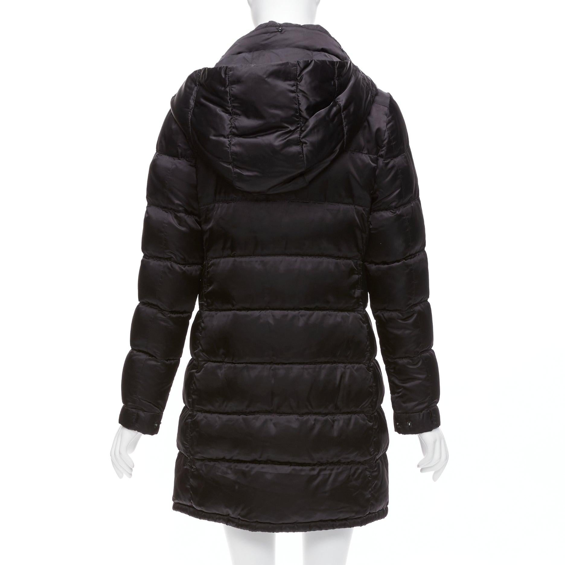 PRADA 2010 black shiny nylon hooded quilted long sleeve puffer coat IT42 M For Sale 2