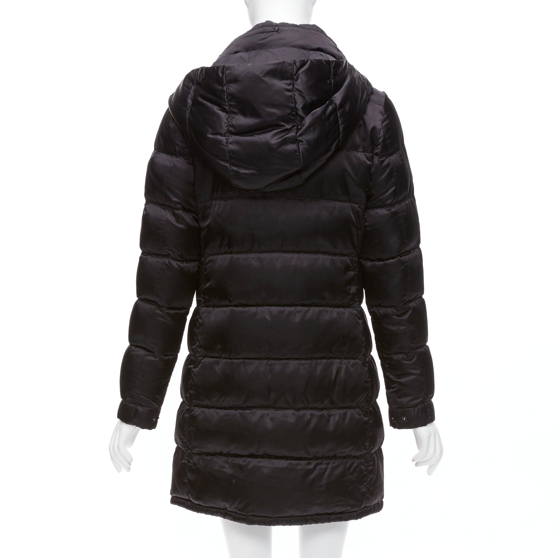 PRADA 2010 black shiny nylon hooded quilted long sleeve puffer coat IT42 M For Sale 1
