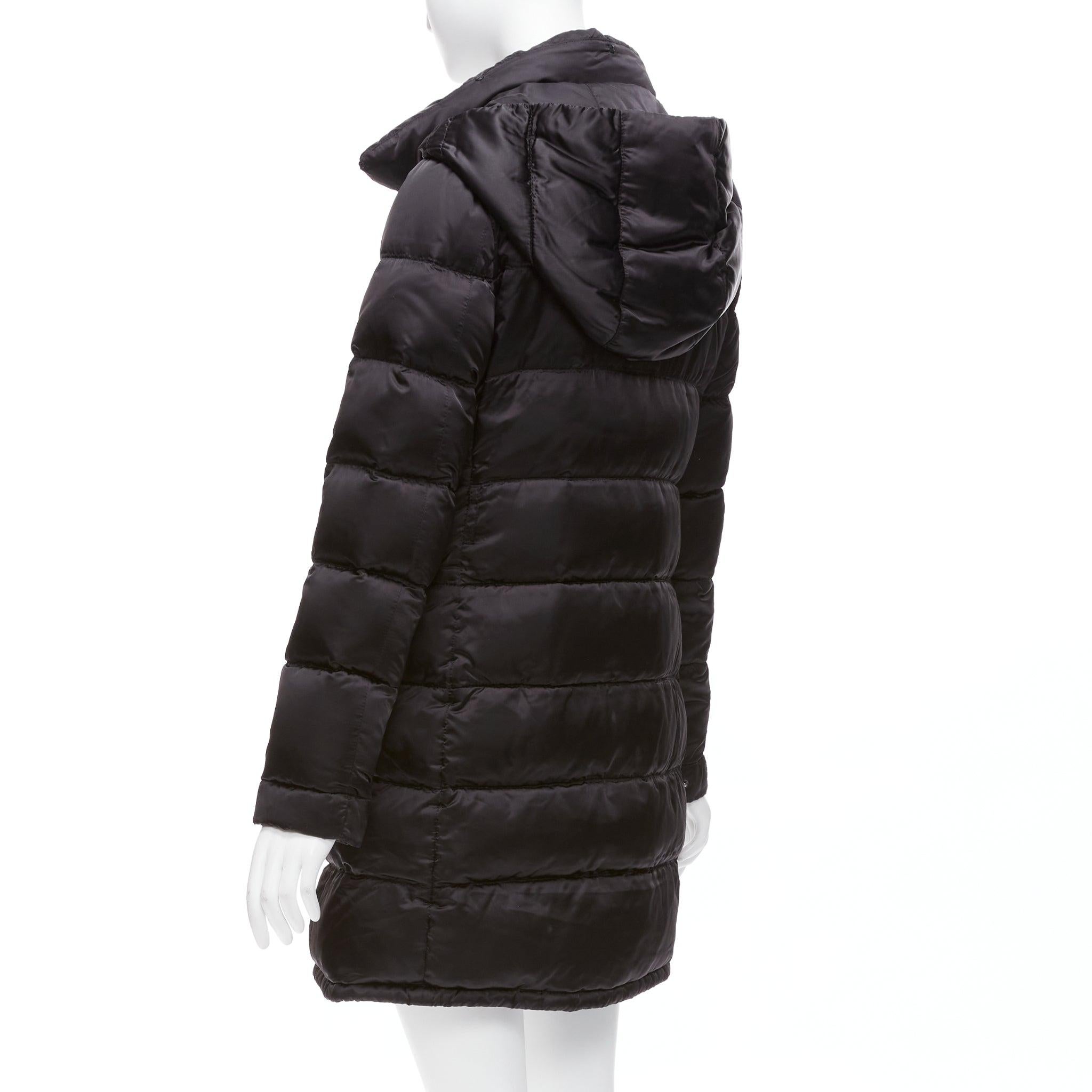 PRADA 2010 black shiny nylon hooded quilted long sleeve puffer coat IT42 M For Sale 2