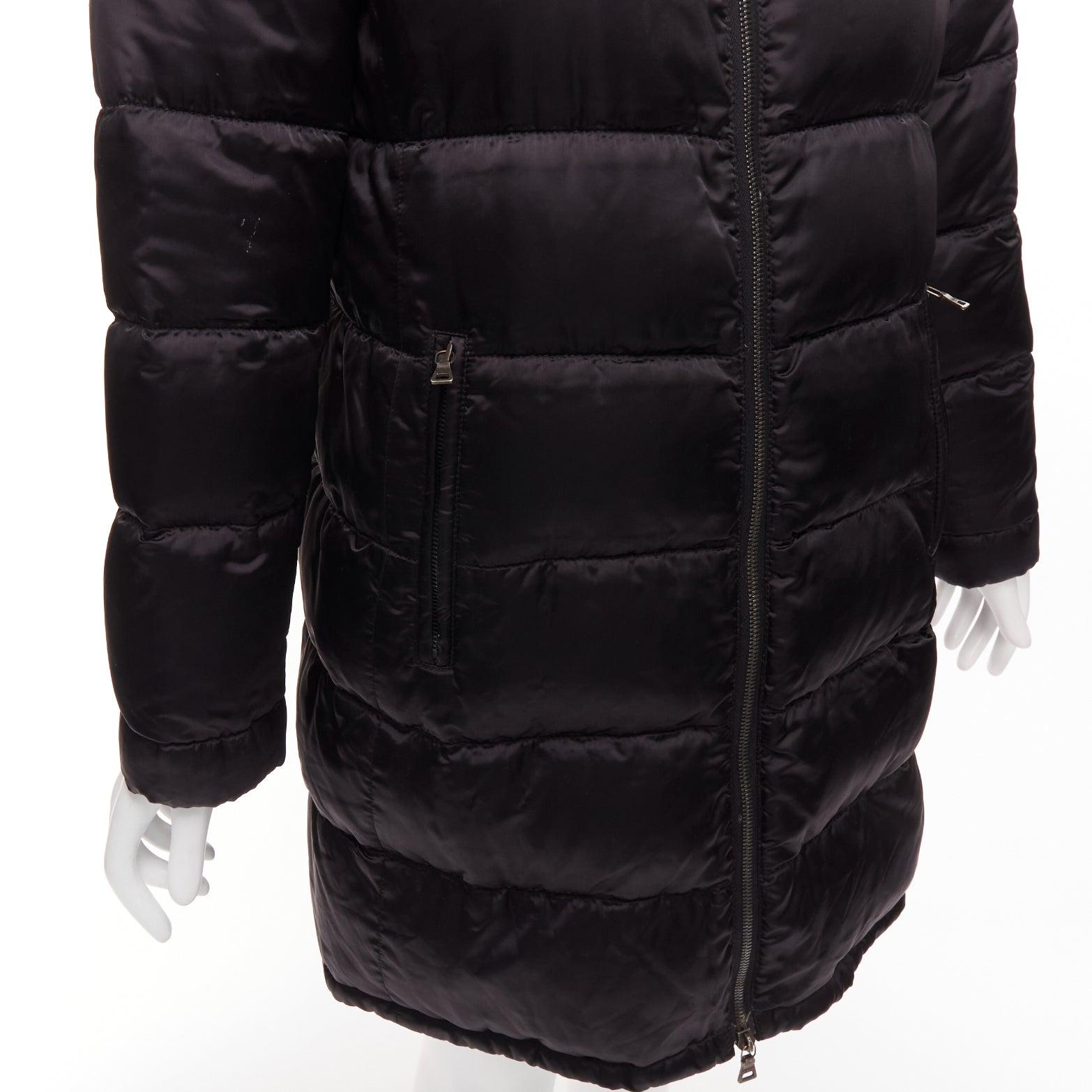 PRADA 2010 black shiny nylon hooded quilted long sleeve puffer coat IT42 M For Sale 4
