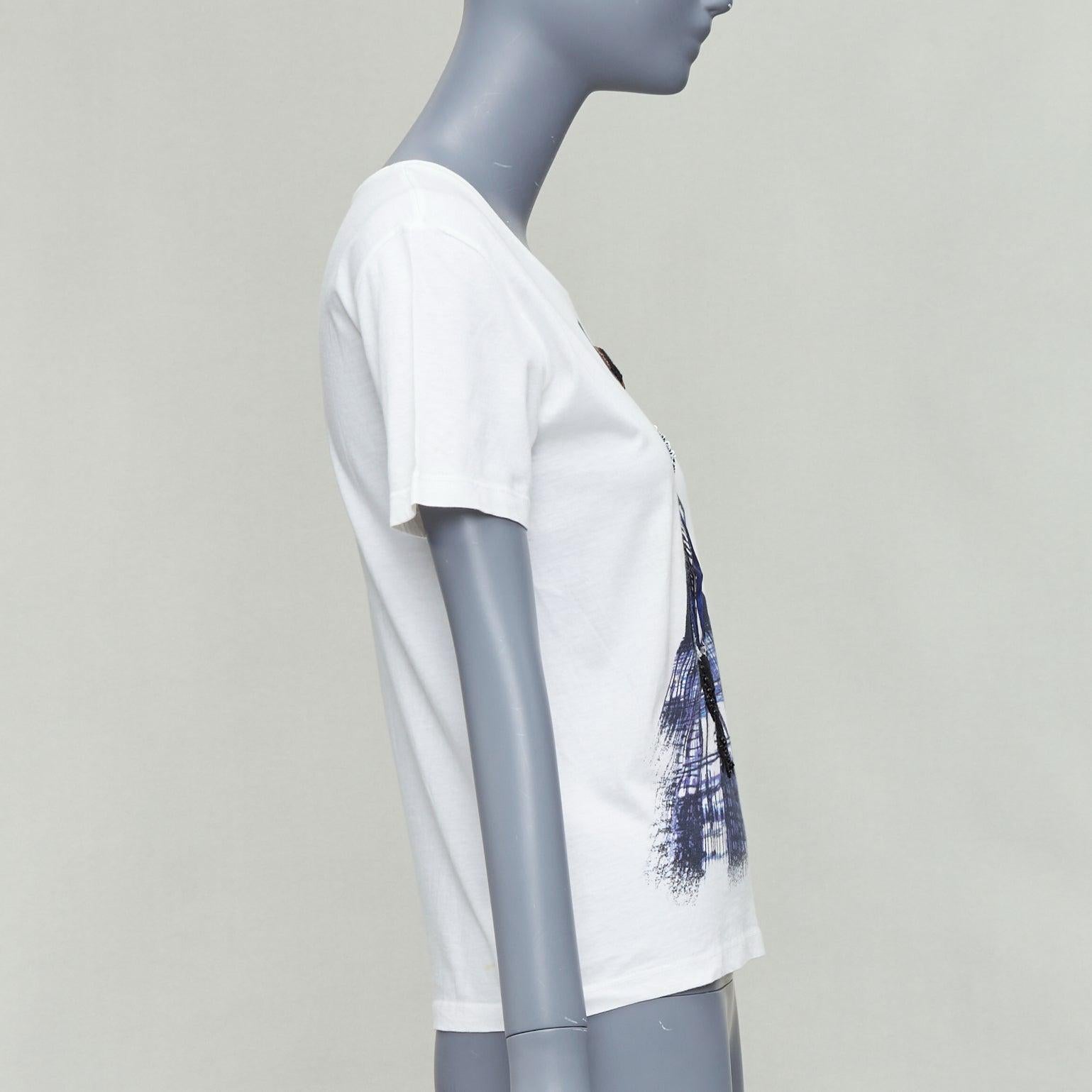 PRADA 2010 blue black runway model applique cream cotton tshirt S In Fair Condition For Sale In Hong Kong, NT