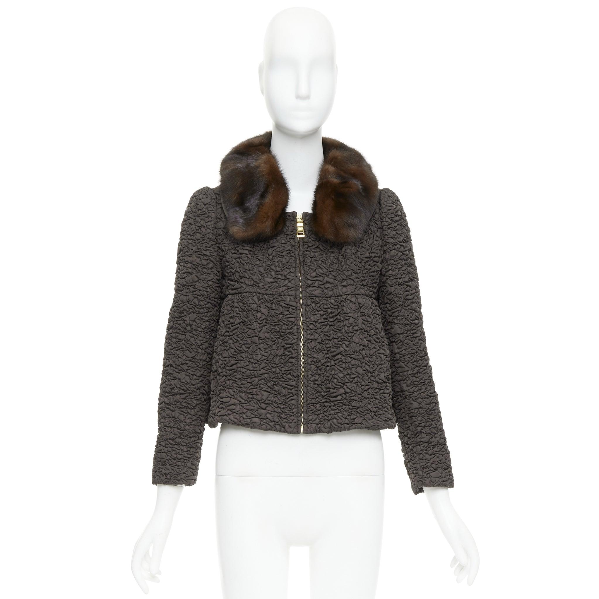 PRADA 2010 marrón visón cuello arrugado acolchado chaqueta manga abullonada IT40 S en venta 5