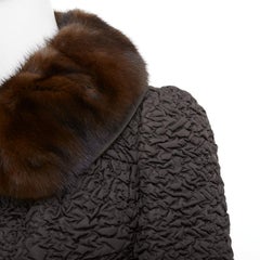 PRADA 2010 brown mink fur collar crinkled quilted puff sleeve jacket IT40 S