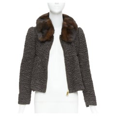 PRADA 2010 brown mink fur collar crinkled quilted puff sleeve jacket IT40 S