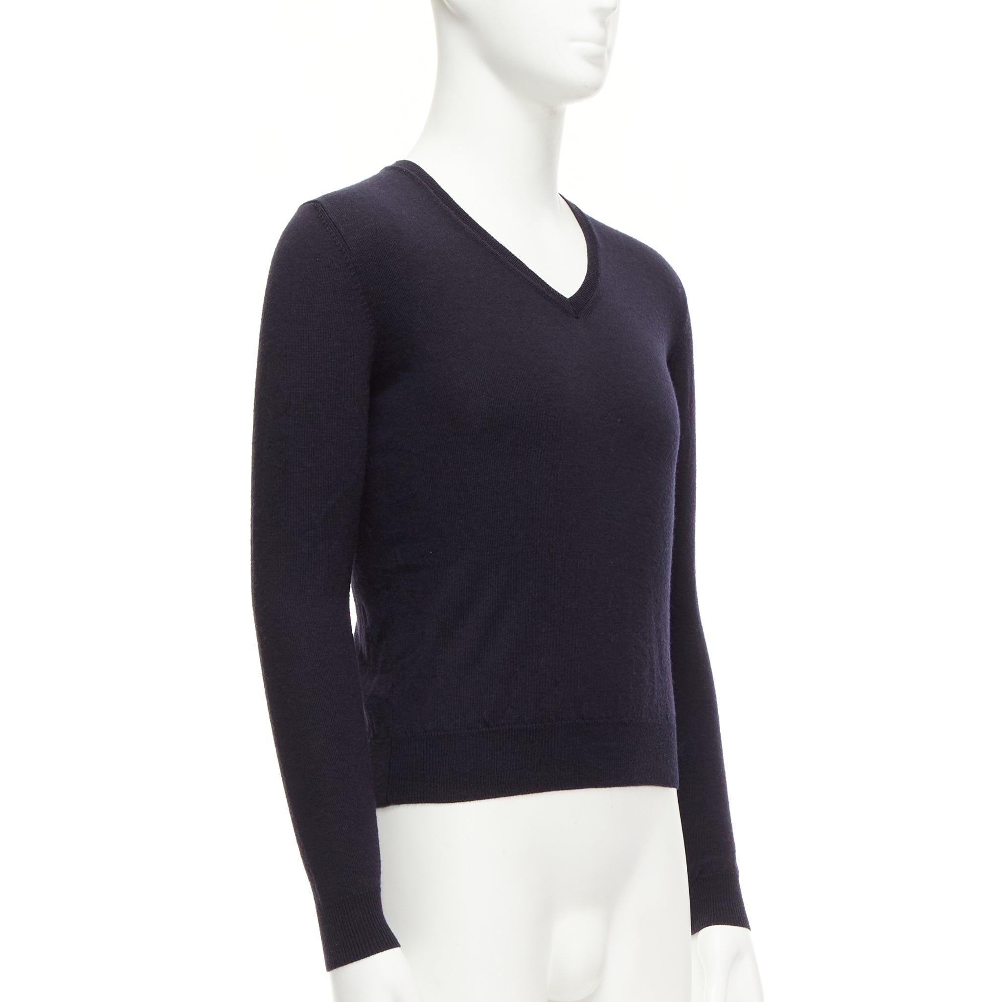 Black PRADA 2010 navy wool long sleeve V-neck classic sweater IT44 XS For Sale