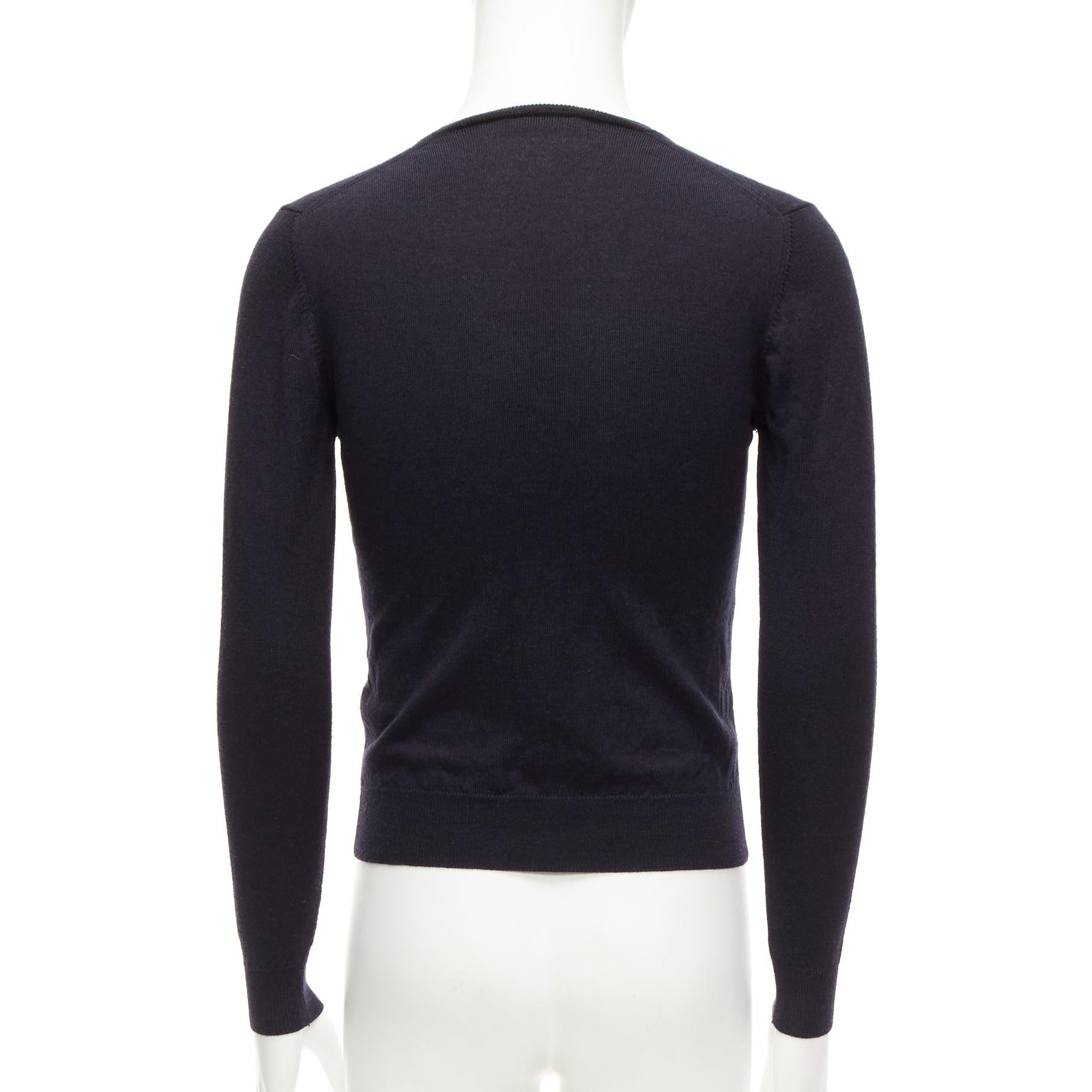 PRADA 2010 navy wool long sleeve V-neck classic sweater IT44 XS For Sale 1