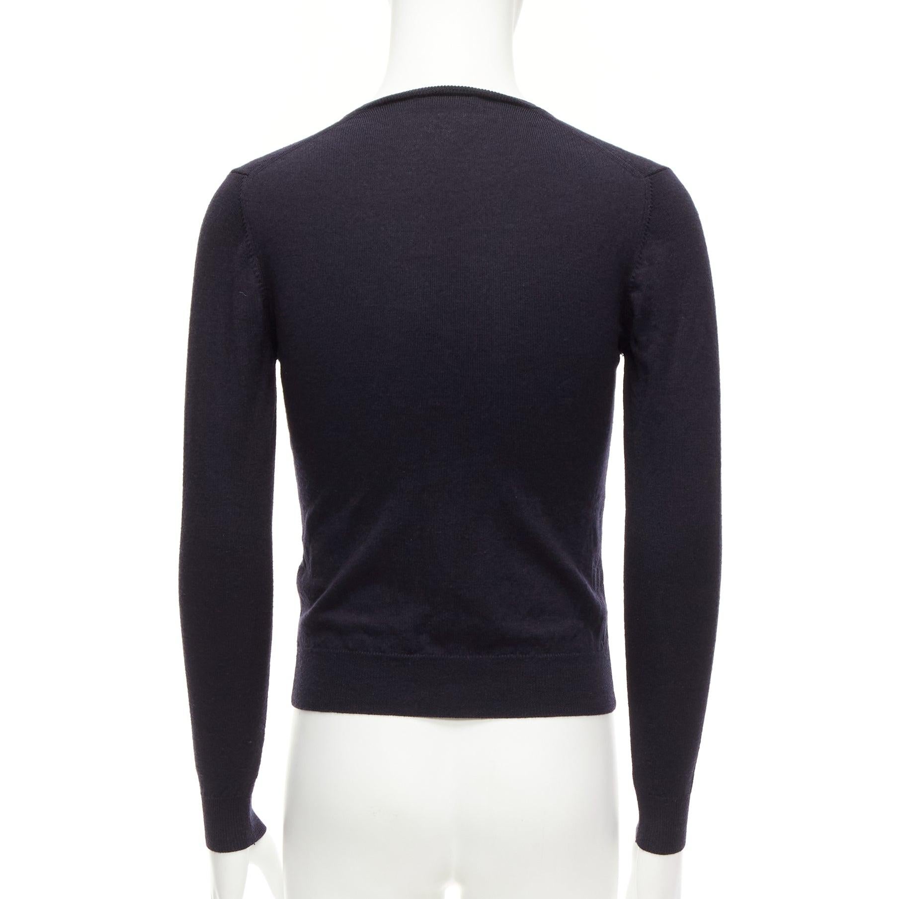 Men's PRADA 2010 navy wool long sleeve V-neck classic sweater IT44 XS For Sale