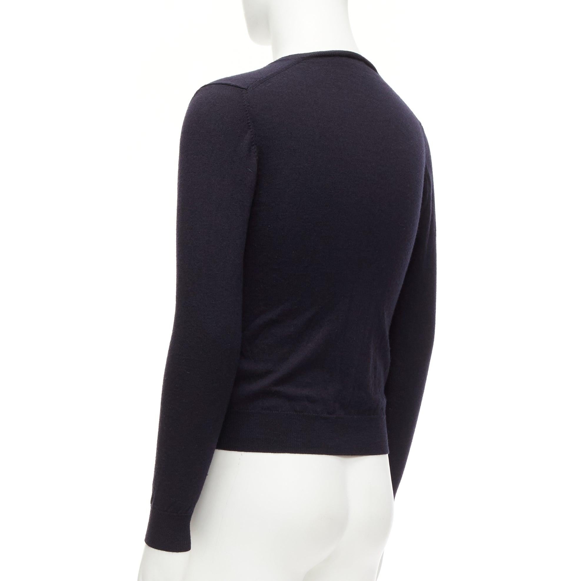 PRADA 2010 navy wool long sleeve V-neck classic sweater IT44 XS For Sale 2