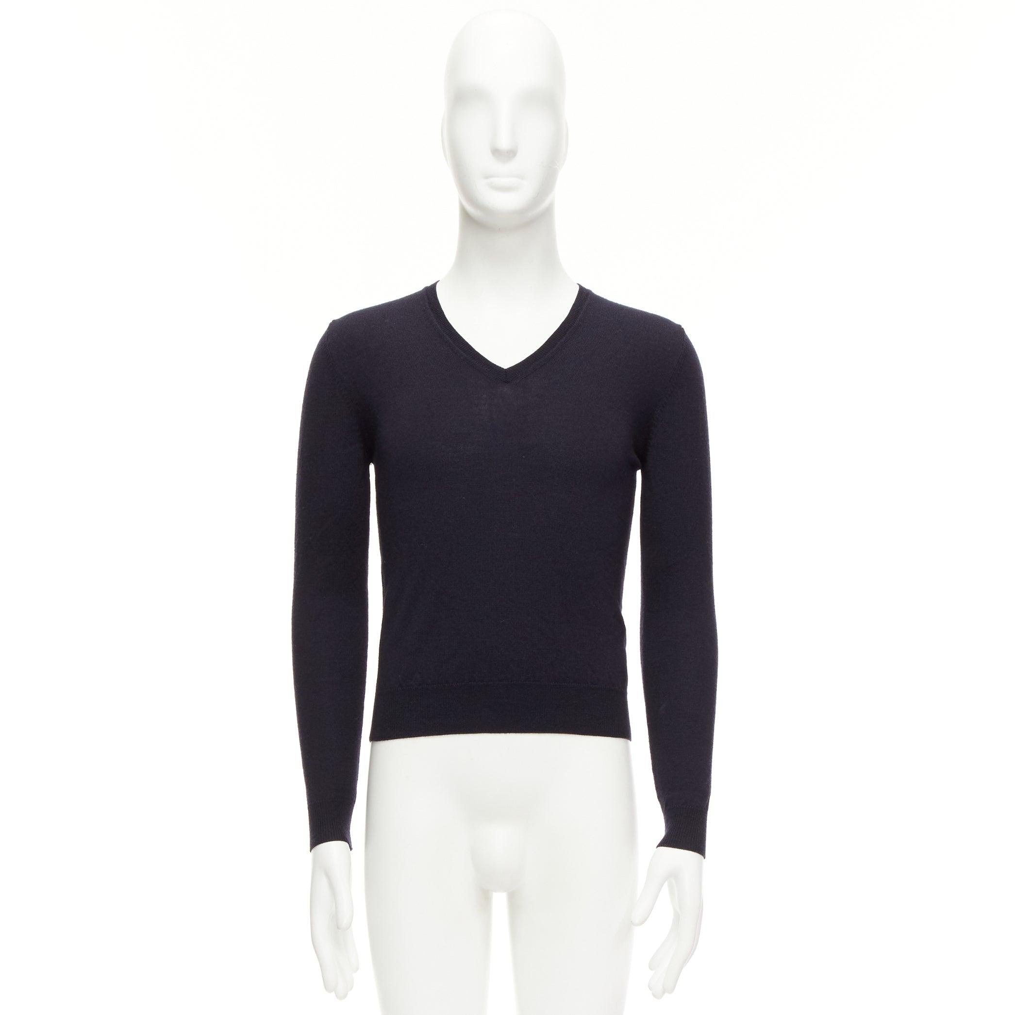 PRADA 2010 navy wool long sleeve V-neck classic sweater IT44 XS For Sale 5