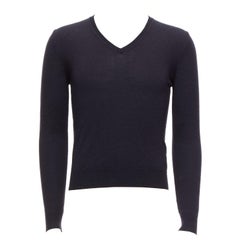 PRADA 2010 navy wool long sleeve V-neck classic sweater IT44 XS