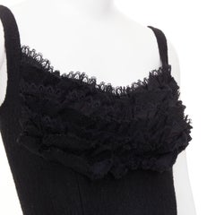 PRADA 2010 Runway black lace trim tiered bustier wool blend mini dress IT40 S