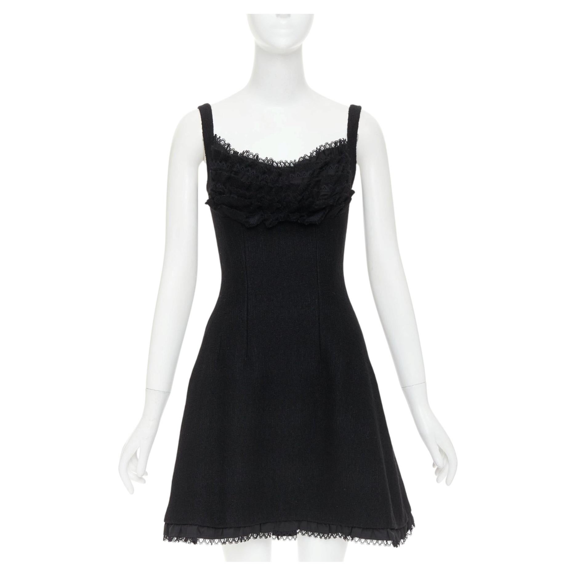 PRADA 2010 Runway black lace trim tiered bustier wool blend mini dress IT40 S For Sale