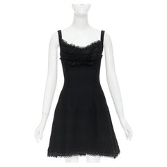 PRADA 2010 Runway black lace trim tiered bustier wool blend mini dress IT40 S
