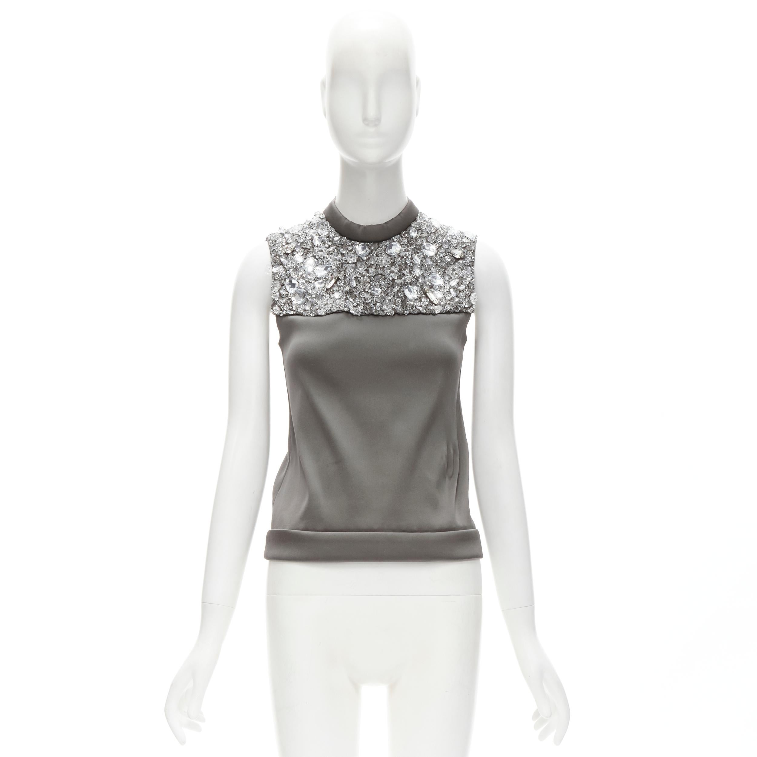 PRADA 2010 Runway crystal jewel chandelier embellished grey vest top IT40 S 5