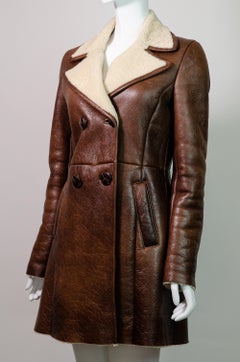 PRADA 2010 Shearling Double-breasted Brown Coat