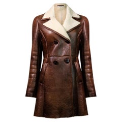 Used PRADA 2010 Shearling Double-breasted Brown Coat