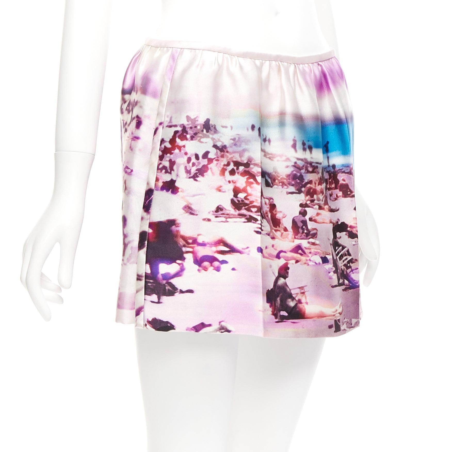 Gray PRADA 2010 silk blend purple beach print mini skirt IT40 S