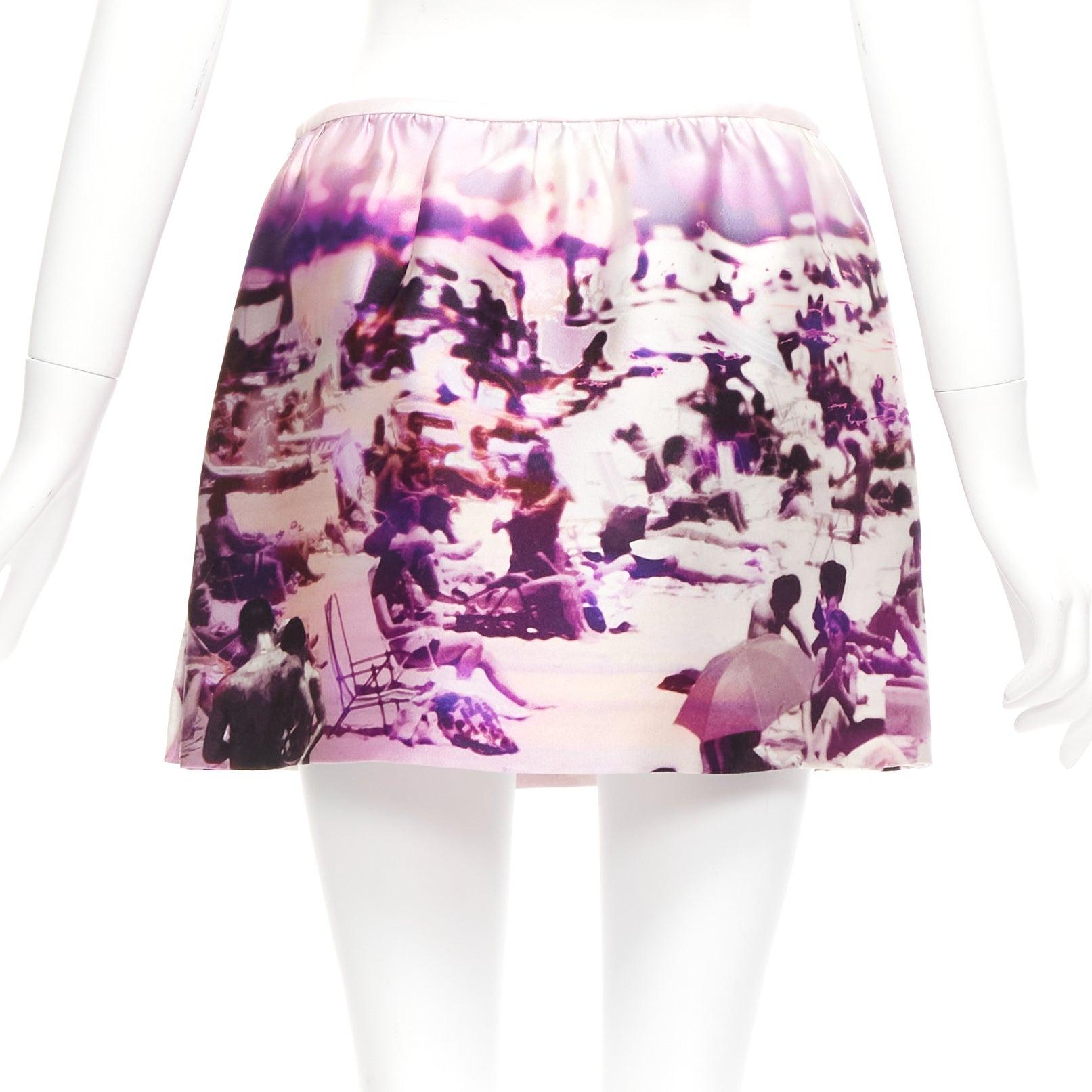 Women's PRADA 2010 silk blend purple beach print mini skirt IT40 S