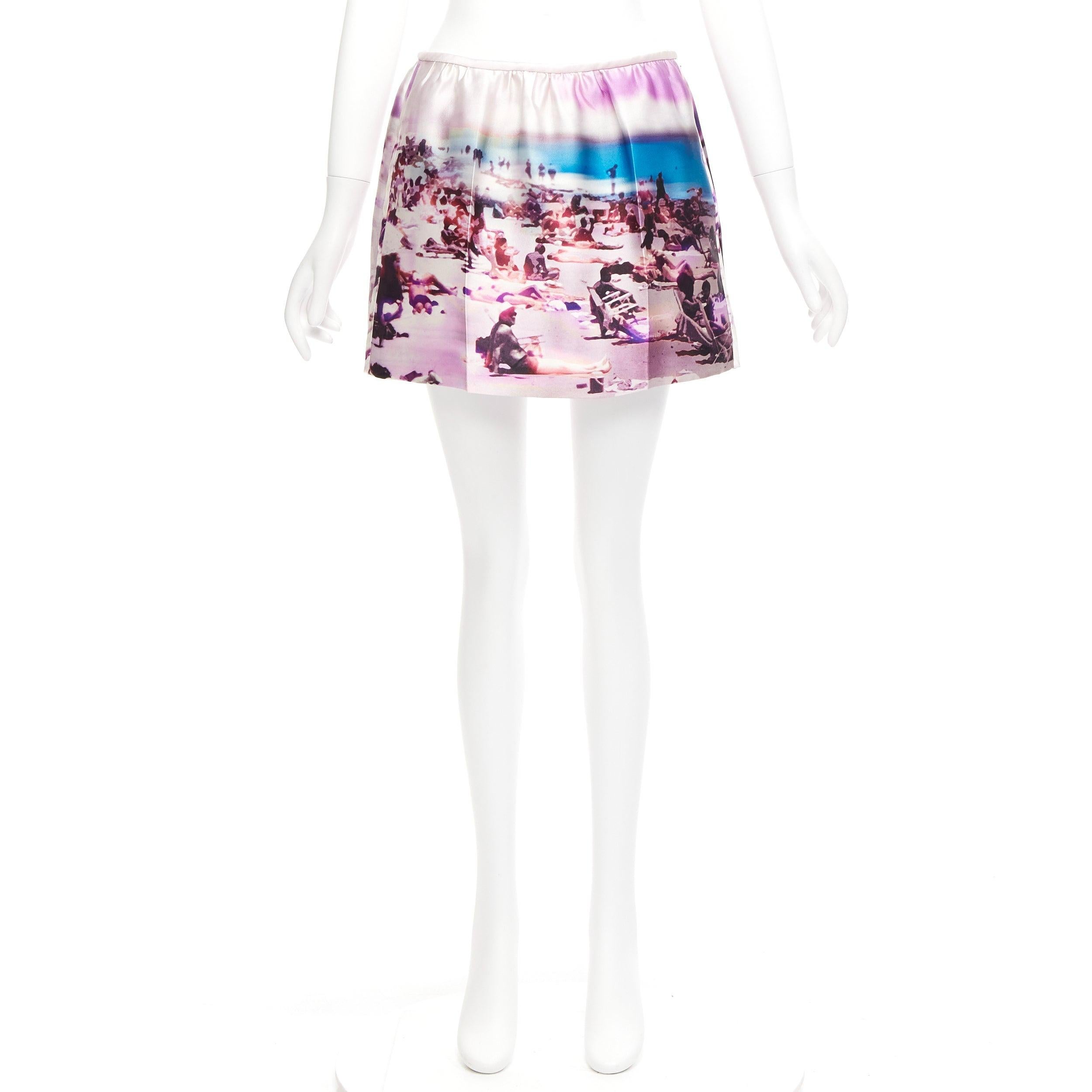 PRADA 2010 silk blend purple beach print mini skirt IT40 S 4