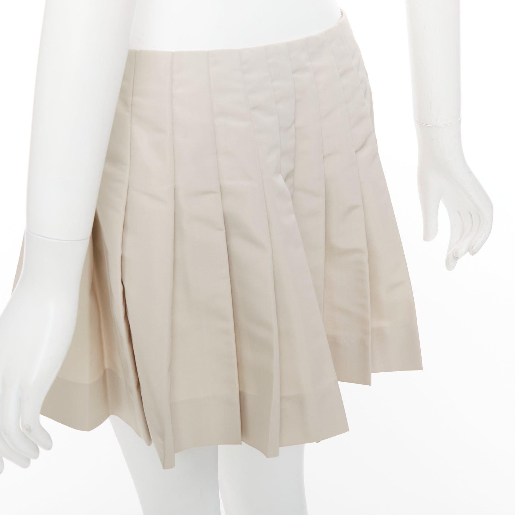 PRADA 2010 Vintage light silk blend pleated leather buckles mini skirt IT42 M For Sale 2