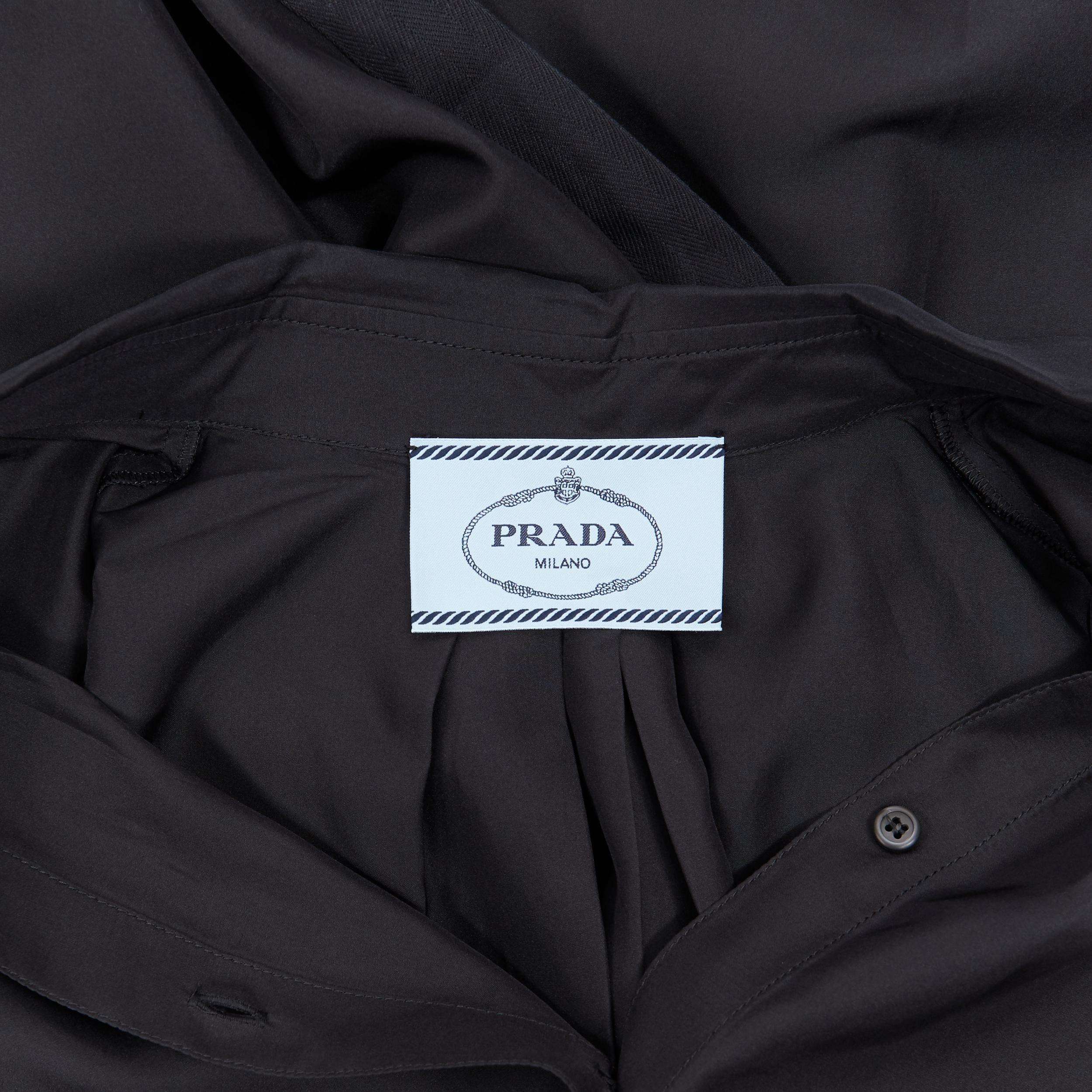 PRADA 2011 100% silk black logo tag pleated collar belted shirt dress IT38 XS 4