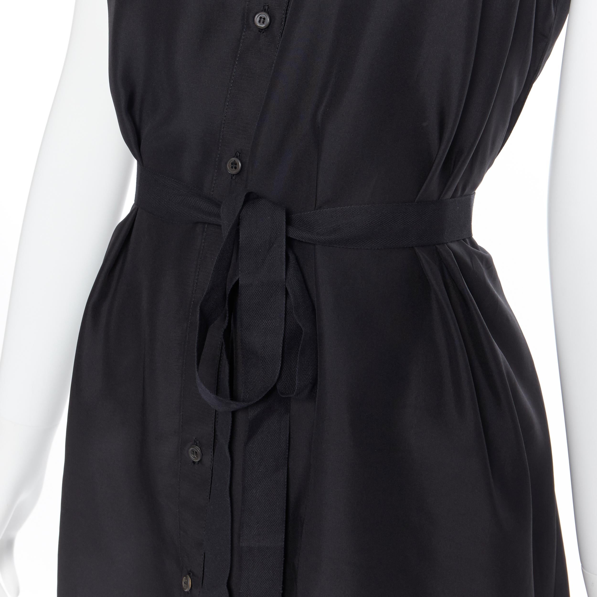 PRADA 2011 100% silk black logo tag pleated collar belted shirt dress IT38 XS 3