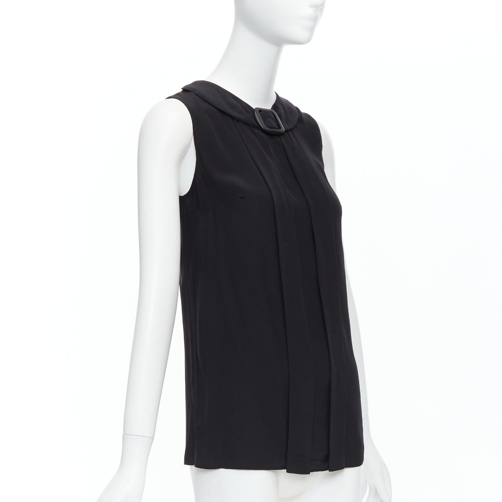 Black PRADA 2011 black 100% silk logo plastic buckle neck pleated top IT38 XS For Sale