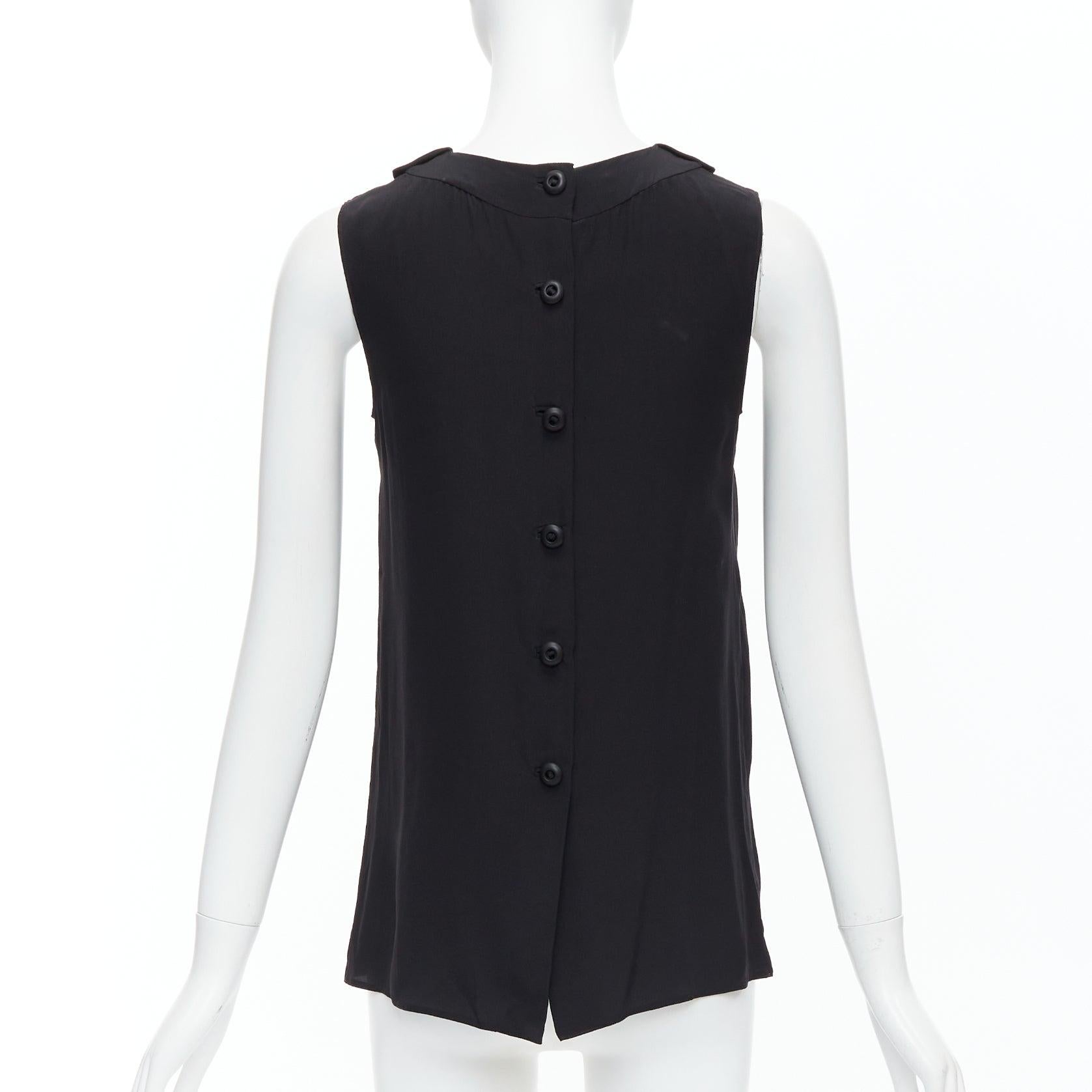 Women's PRADA 2011 black 100% silk logo plastic buckle neck pleated top IT38 XS For Sale
