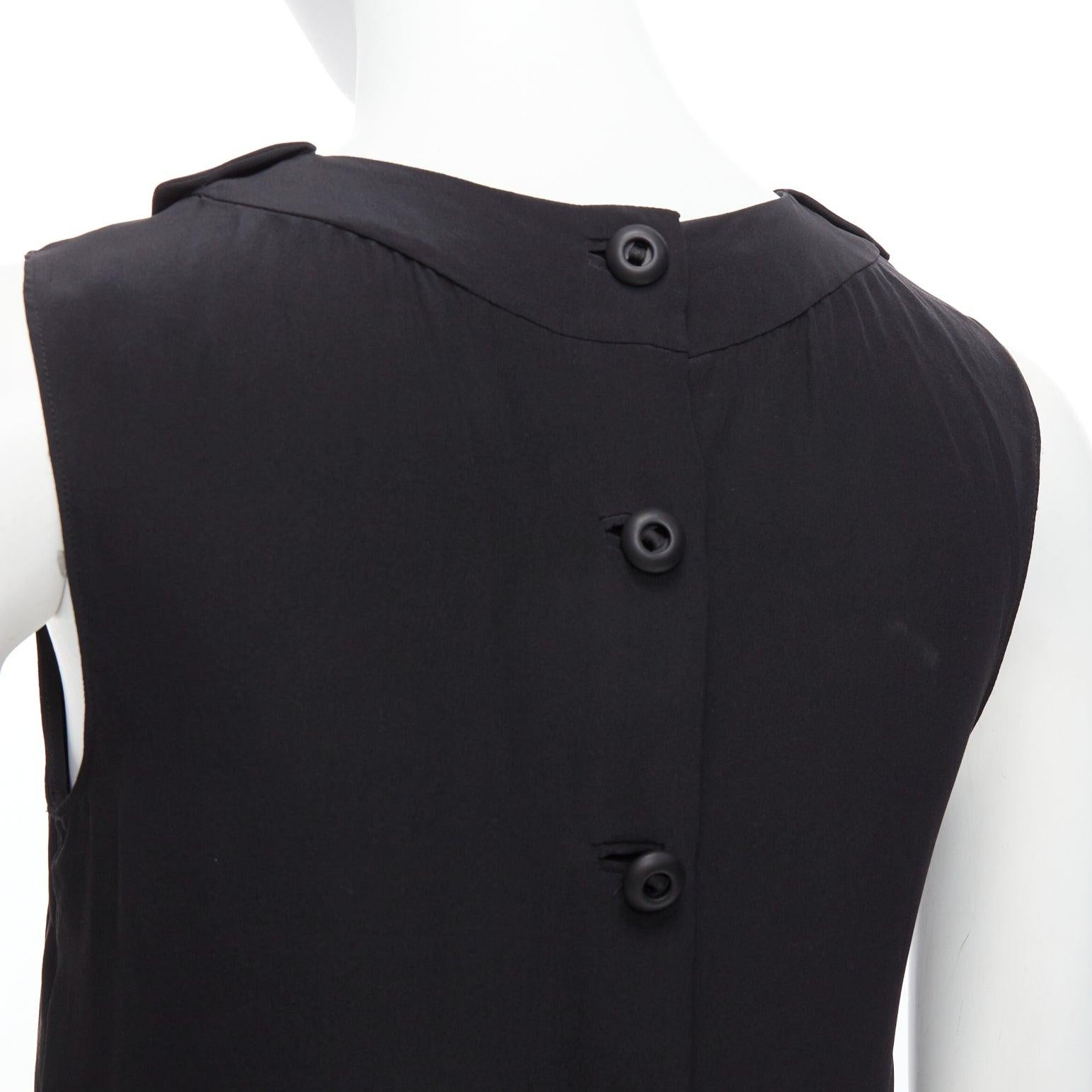 PRADA 2011 black 100% silk logo plastic buckle neck pleated top IT38 XS For Sale 2