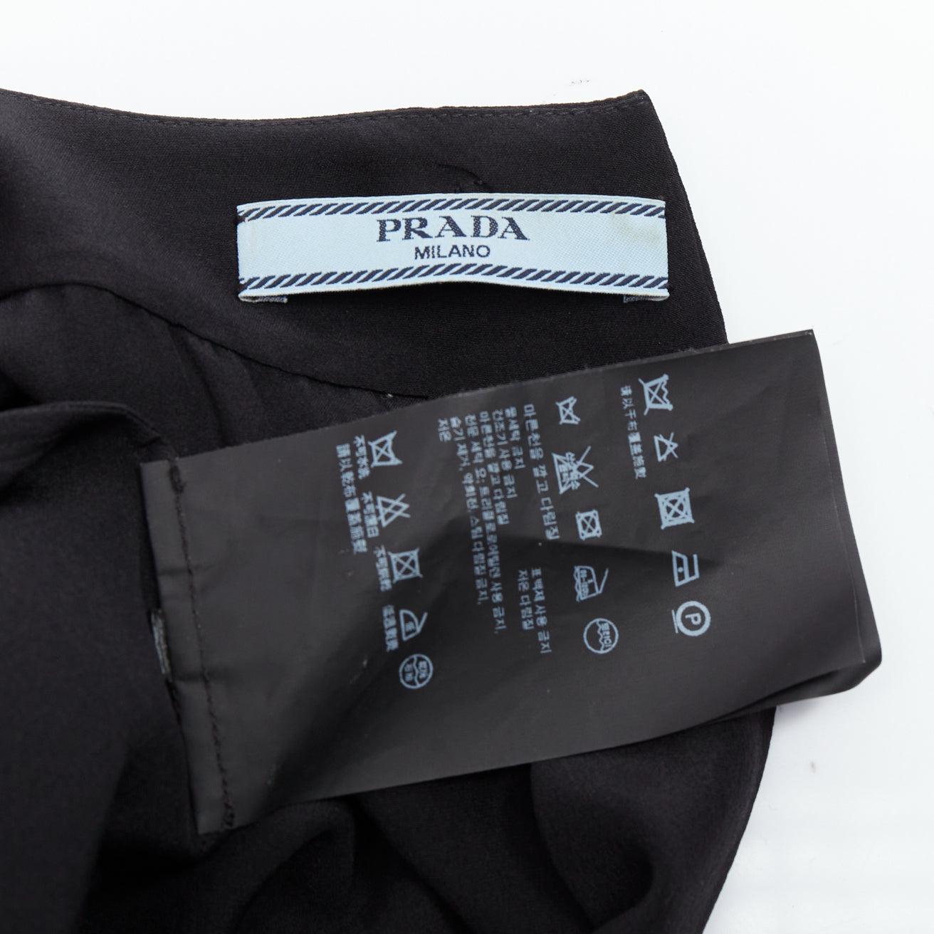 PRADA 2011 black 100% silk logo plastic buckle neck pleated top IT38 XS For Sale 3