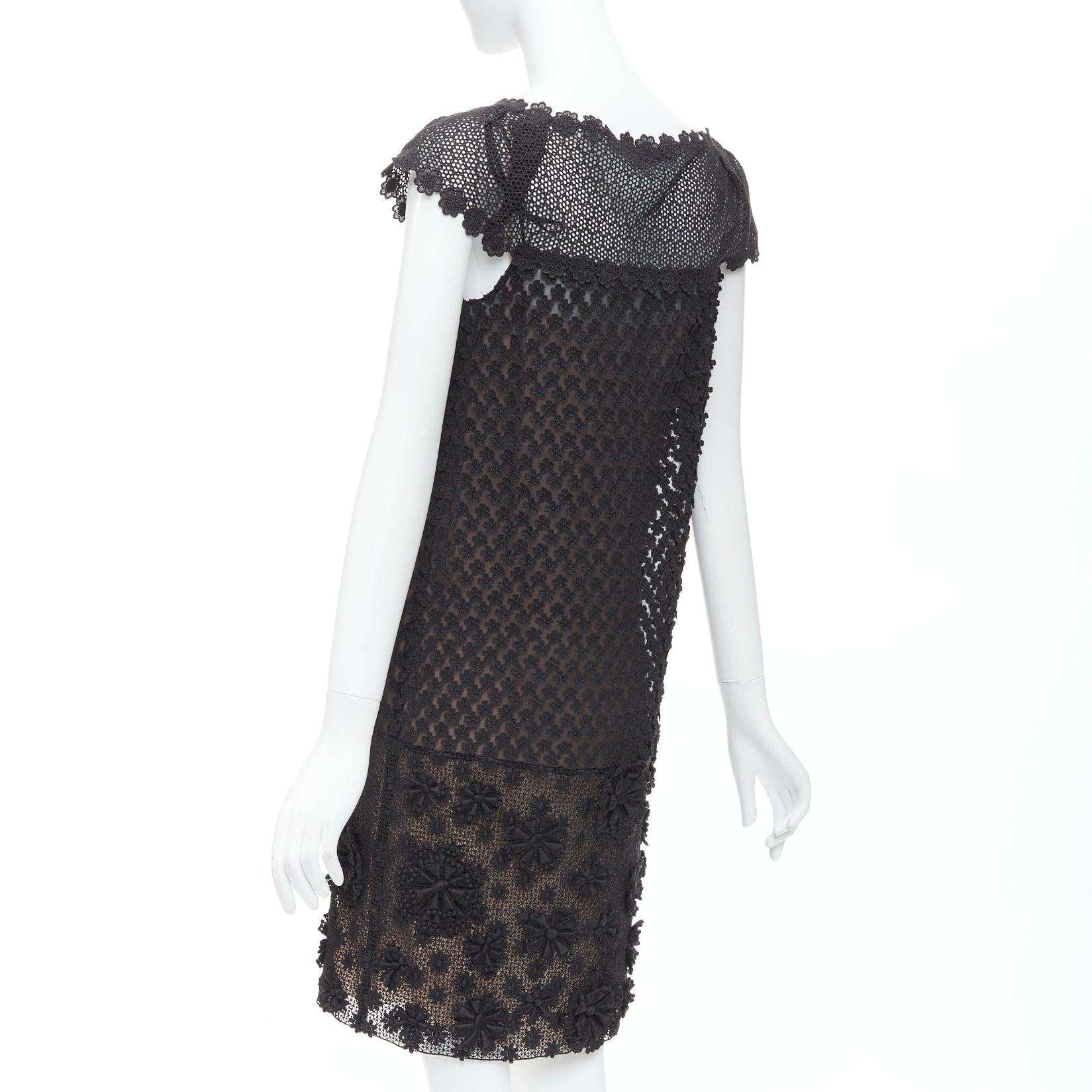 PRADA 2011 black cotton floral applique lace silk lined dress IT38 XS For Sale 1